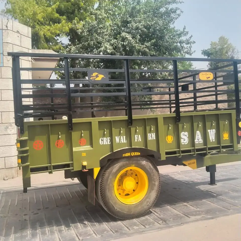 Military Green Heavy Duty Tractor Trolley Grewal Farm Sahni Agri Works